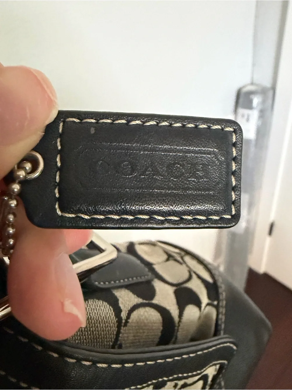Coach Beige & Black Signature Canvas Turnlock Shoulder Bag